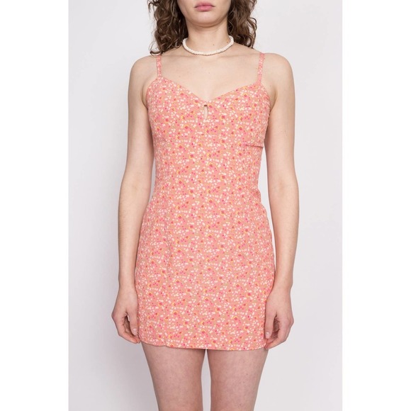 Vintage Express 90s Peach Pink Calico Floral Romper - Extra Small - Picture 2 of 10